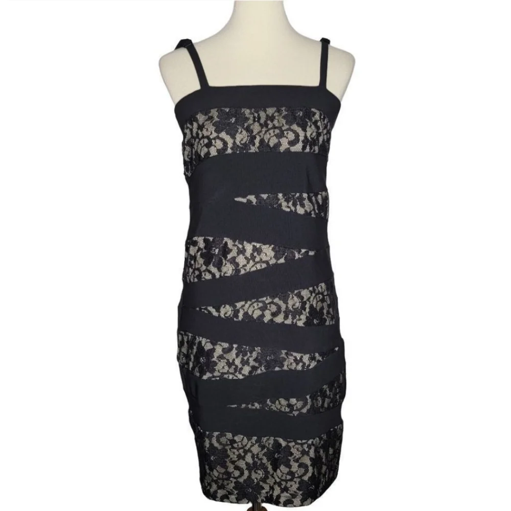 *SOLD*Torrid Black & Nude Lace Layered Bodycon Mini Dress - Picture 2 of 15